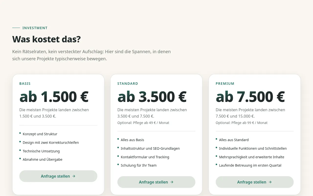 Vorschau PricingCards